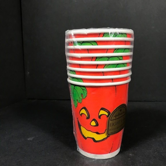 Vintage Halloween hot cold paper drink cups 8 Hallmark Jack o lantern NEW - Picture 6 of 10